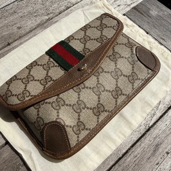 WITH CHAIN EUC Gucci Shirley Line Pouch Beige Logo clutch Crossbody bag handbag - Picture 5 of 10